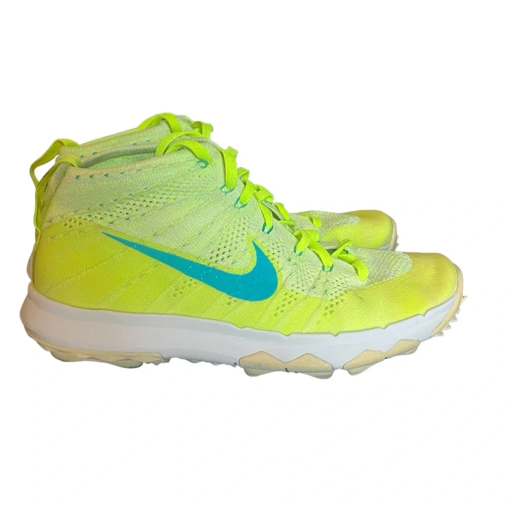 Nike Flyknit Chukka Spikeless Golf Shoes Volt Blue 819006-700 Womens Sz 9‎